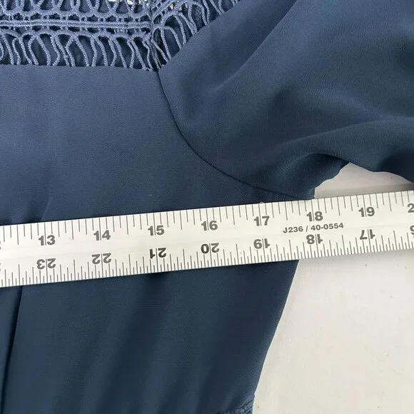 Tularosa Mini Dress Size M Navy Blue Lace Ruffle Trim Lined Elbow Sleeve Zip - Picture 10 of 14